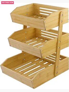 3 Tier Bamboo Fruit Basket Stand for Kitchen Counter